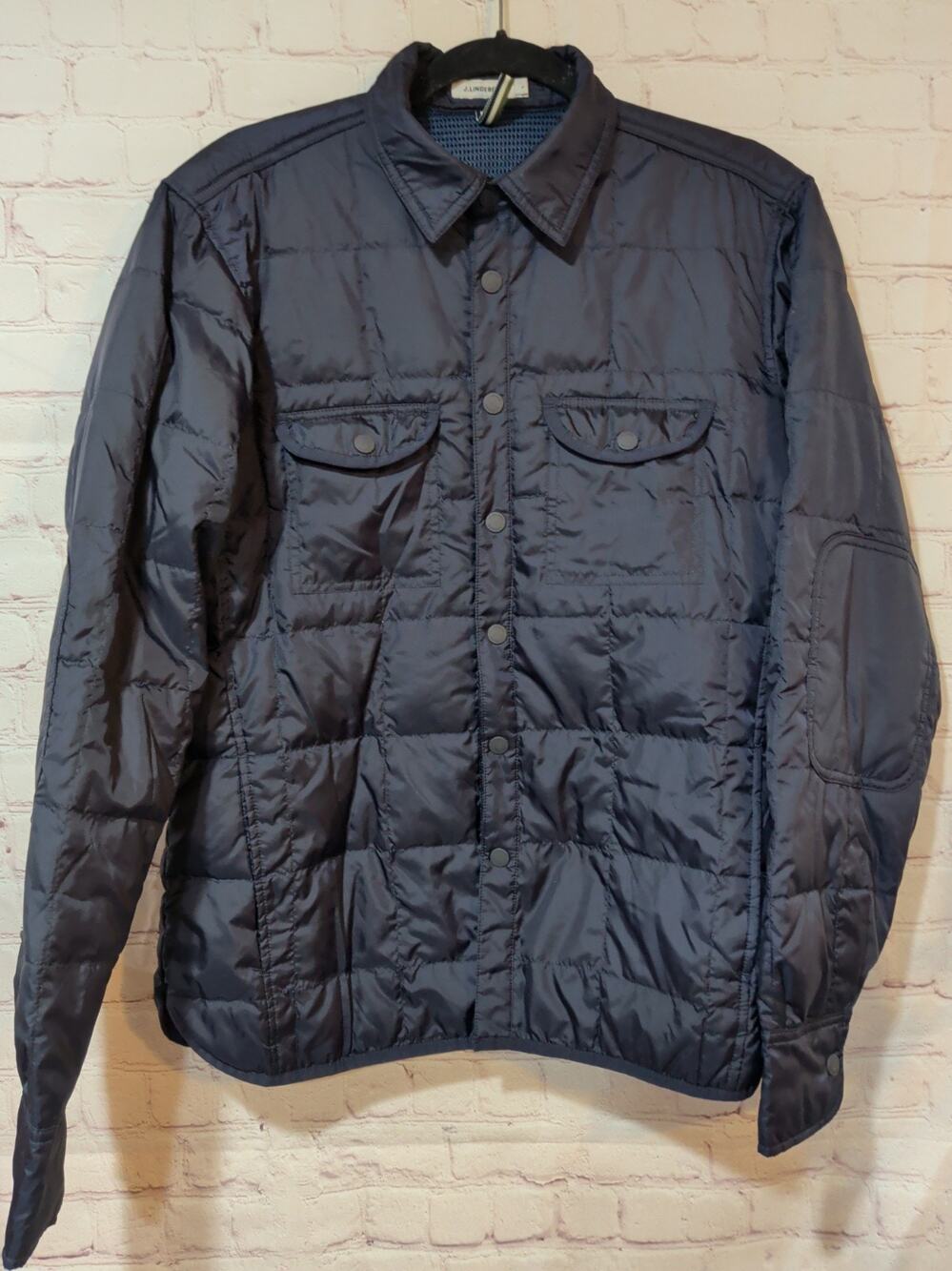 J.Lindeberg Men Navy Season Hybrid Quilted 80/20 Down Jacket Sz L Shacket Golf